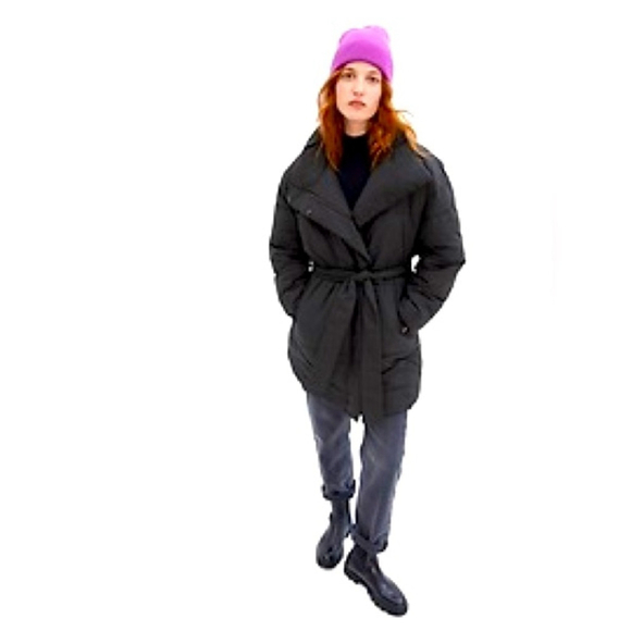 * Gap Belted Black Quilted Duvet Down Puffer Coat Size M - Picture 1 of 9